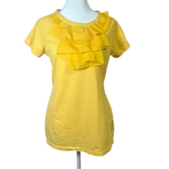Isaac Mizrahi Live Yellow Tunic Top Ruffle Tie Casual Pullover 100% Cotton Small - Picture 2 of 8